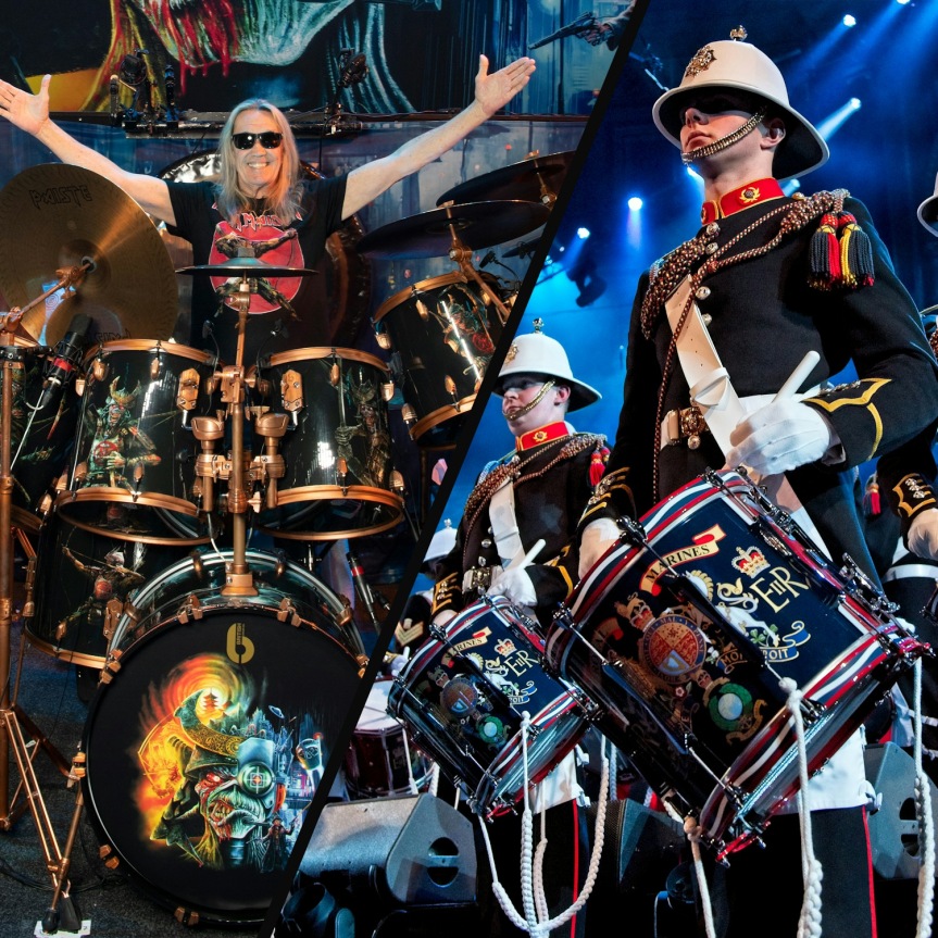 Watch Nicko McBrain perform with The Bands of HM Royal Marines